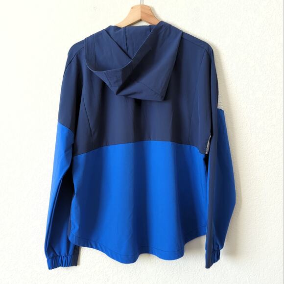 adidas Womens Track Windbreaker Wind Jacket Blue Color Block Size Large Hooded - Picture 3 of 5